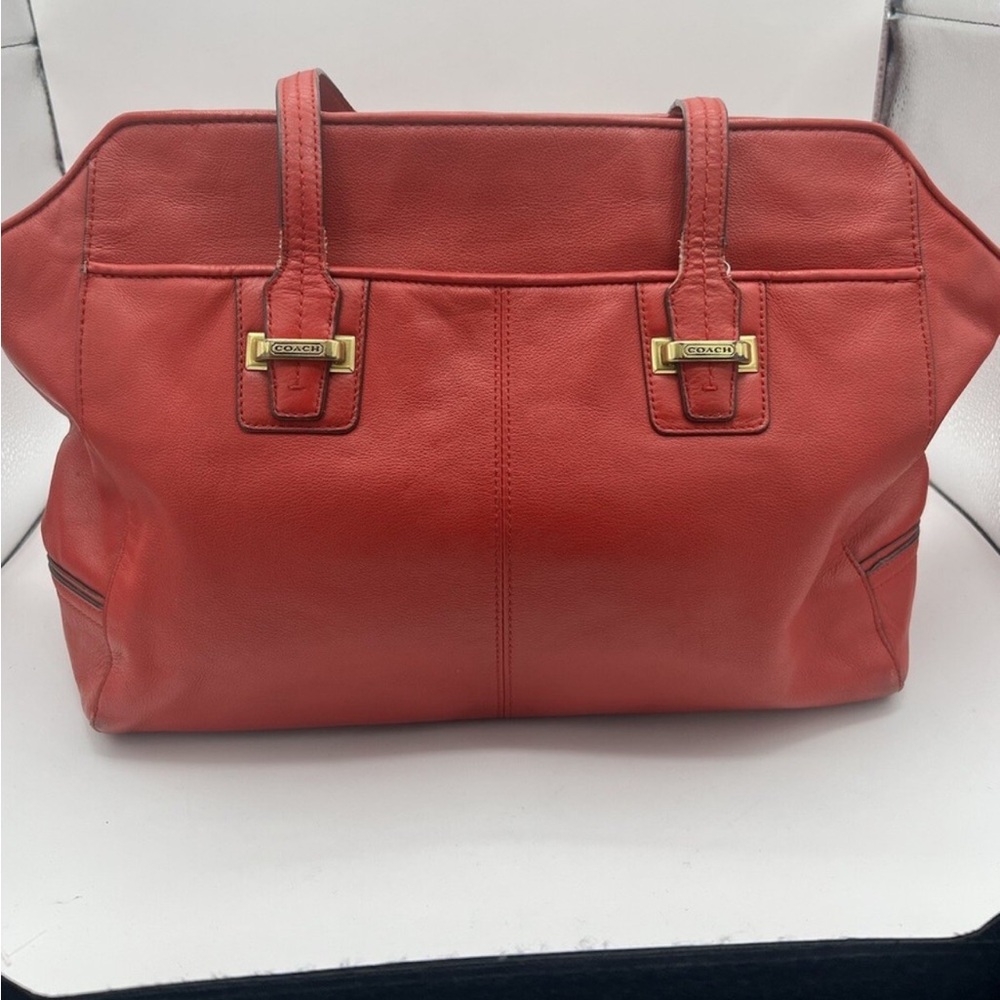 Coach Taylor Coral Leather Tote with Logo Patch - Picture 10 of 16